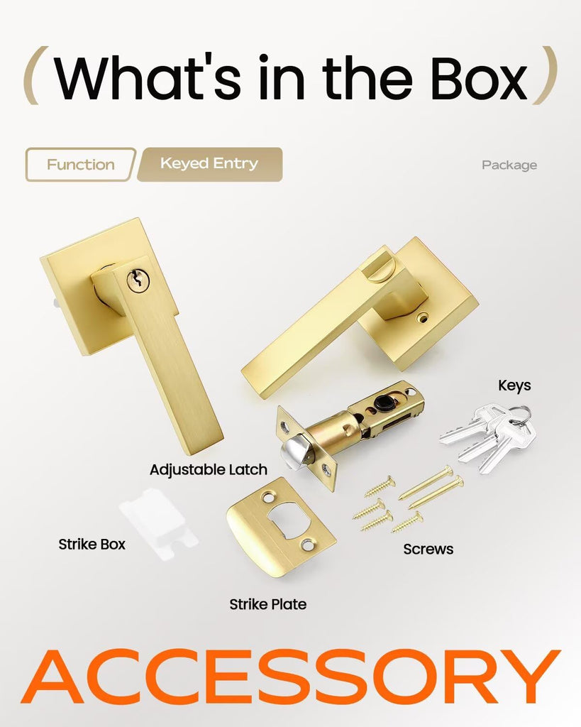 Keyed Entry Door Knob with Lock, Heavy Duty Front Door Handle