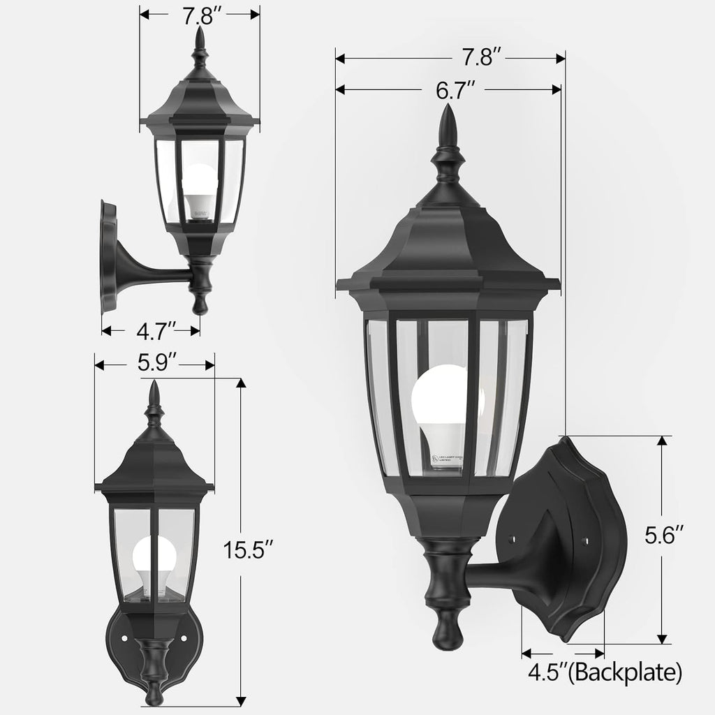 Plastic Outdoor Wall Light Fixtures with Bulbs, Waterproof and Anti-Corrosion Porch Sconces