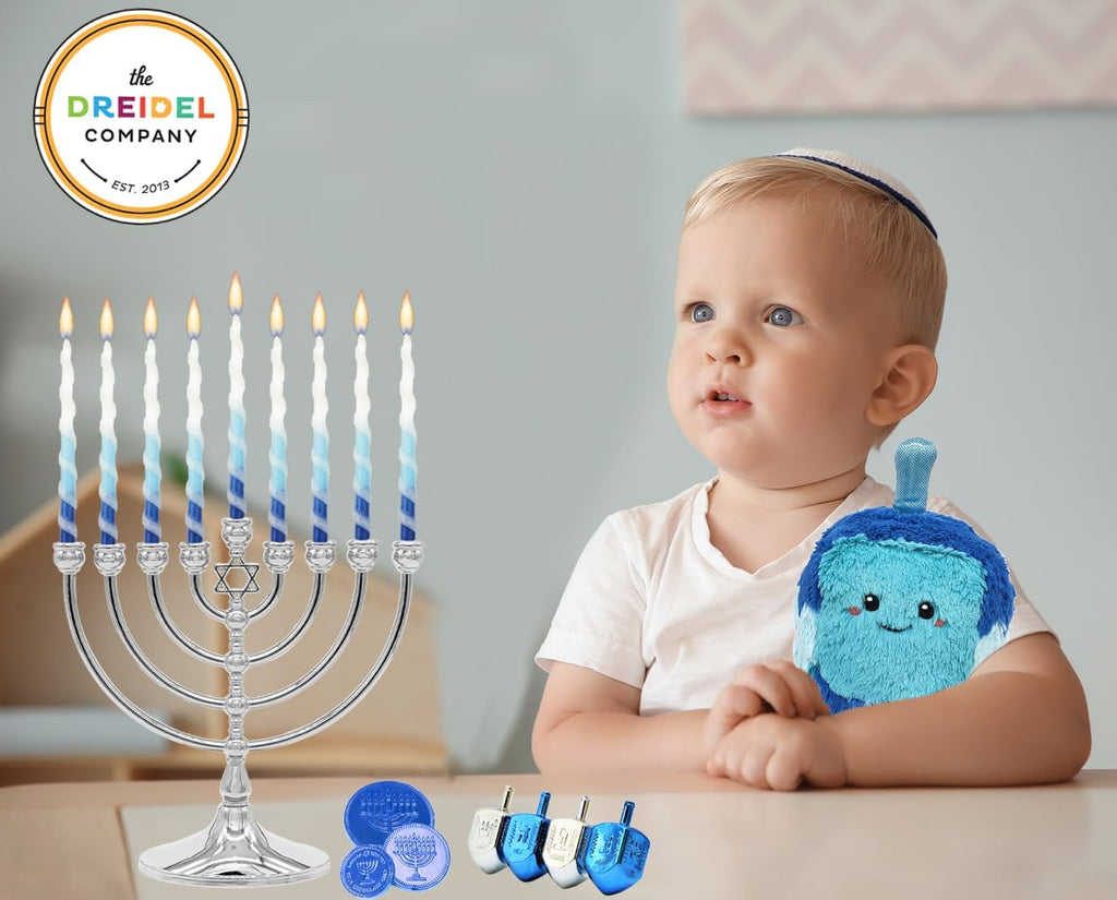 Hanukkah with Traditional Star Polished Aluminum Finish, Full Size 7 Inches Tall