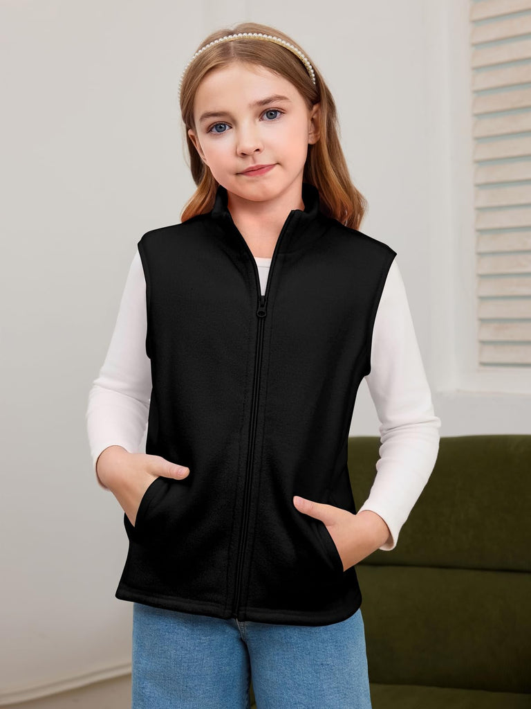 Girls Polar Fleece Zipper Vest Kids Sleeveless Stand Collar Jacket with Pockets