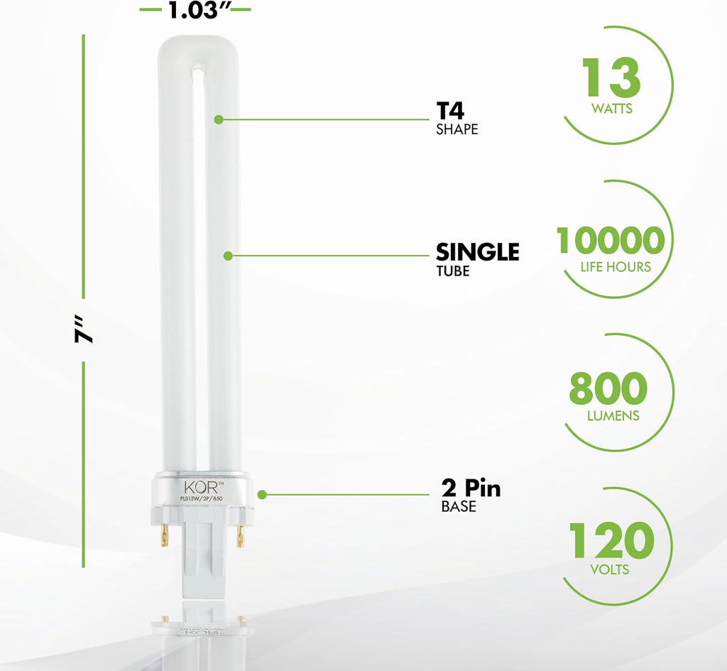 13W CFL Light Bulbs, GX23 2-Pin Base, 5000K Bright White, 4-Pack