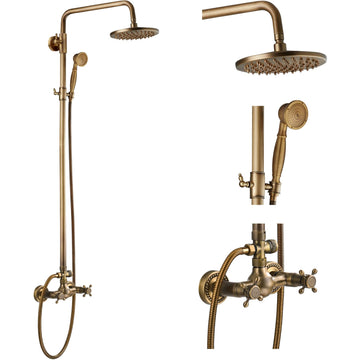 Exposed Shower System 8'' Head with Handheld Antique Brass