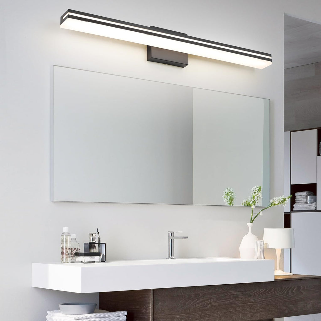 LED Modern Bathroom Vanity Light Bar (32-Inch, 3000K/4000K/6000K), Matte Black Dimmable Modern Acrylic Bathroom Wall