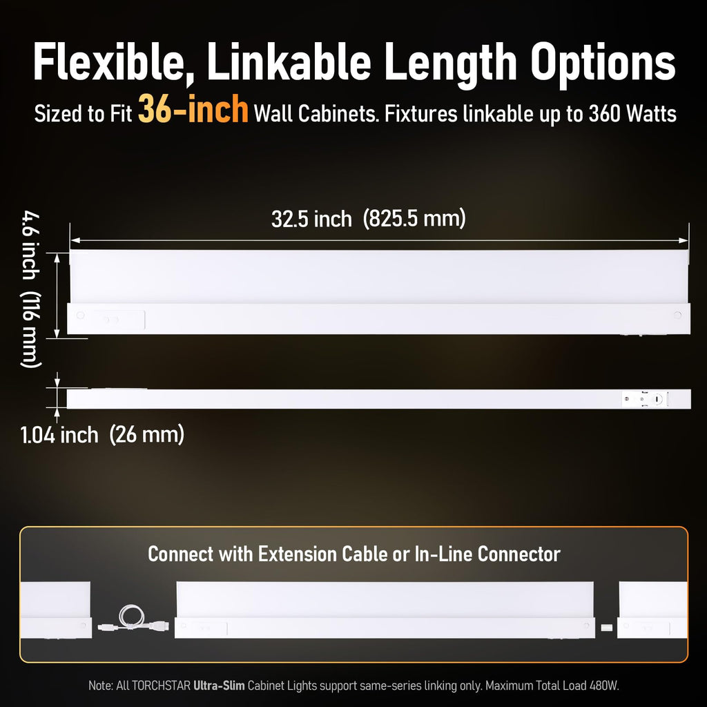 Ultra-Slim LED Under Cabinet Lighting Fits 36" Cabinets