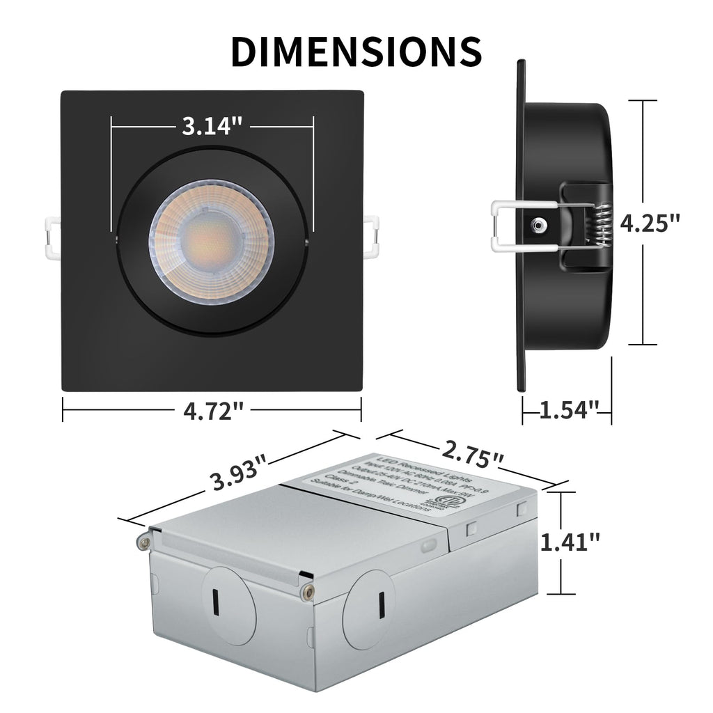 Black Square Gimbal Recessed Spot Lights 4 Inch 6 Pack,dimmable