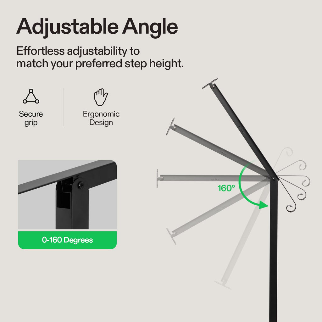 3-Step Stair Handrail 40"x39" Wrought Iron with 1 Curved End Black