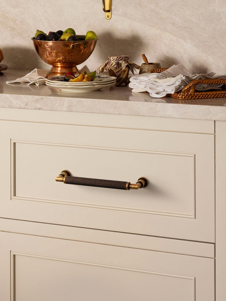 5 Pack Antique Brass Cabinet Pulls 5" Hole Center Knurled Vintage Drawer Pulls Bathroom Dresser Handles Hardware Bar