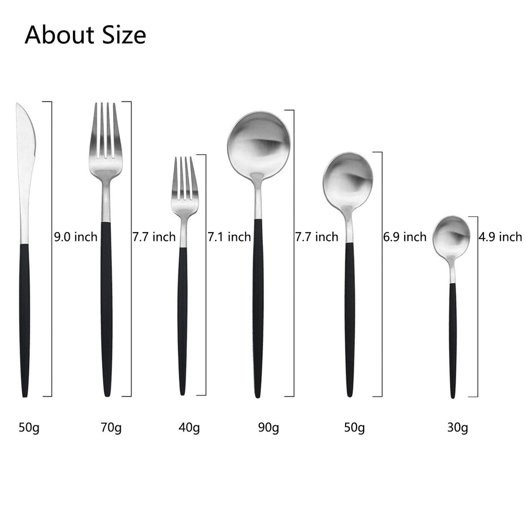 18/10 Black Handle Flatware Silver Silverware Set 304 Stainless Steel Flatware Cutlery Set| 24-Piece Adaline Royal