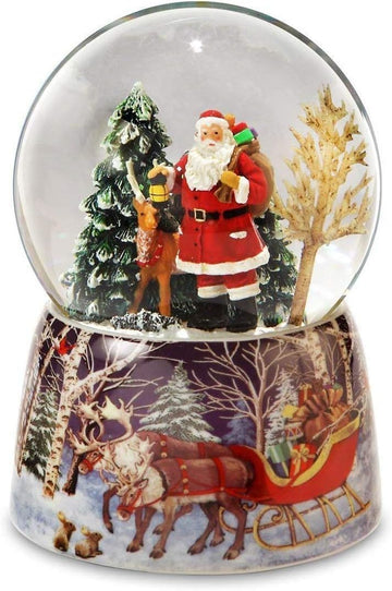 San Francisco Music Box Santa Reindeer Musical Snow Globe