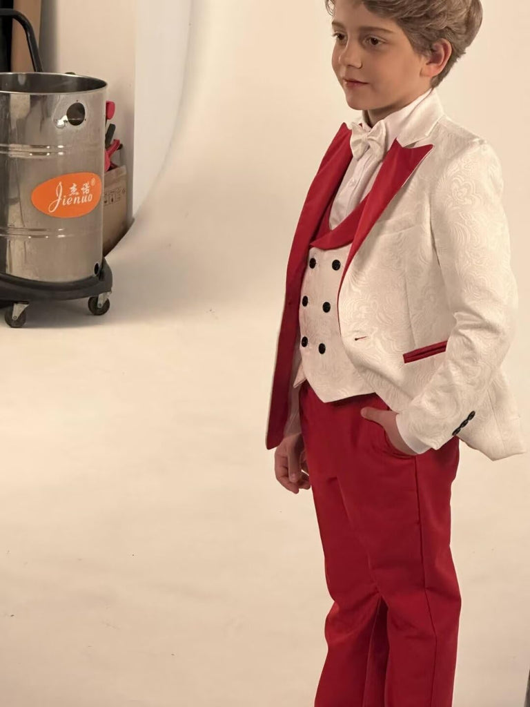 Boys Formal Suit Wedding Tuxedo 3 Pieces Floral Jacket Pants Vest Kids Party Blazer