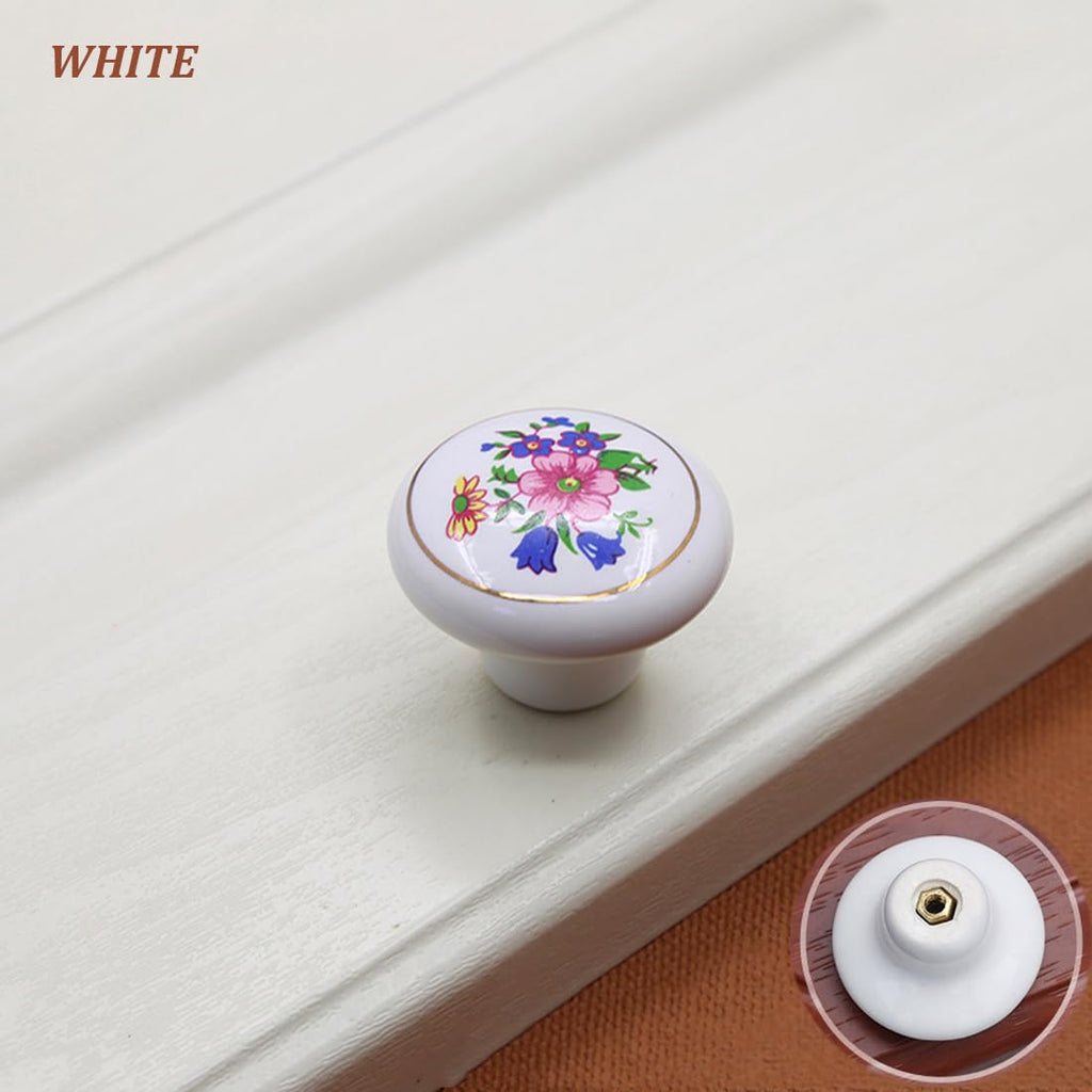 Ceramic Hand Painted Drawer Knobs, [4 Pack] Vintage Flower Painted Cabinet Knobs and Pulls, Kitchen Furniture Knobs