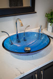 Eden Bath Blue Crystal Cut Oval Glass Sink Bowl Bathroom Vessel Sink for Vanity Top