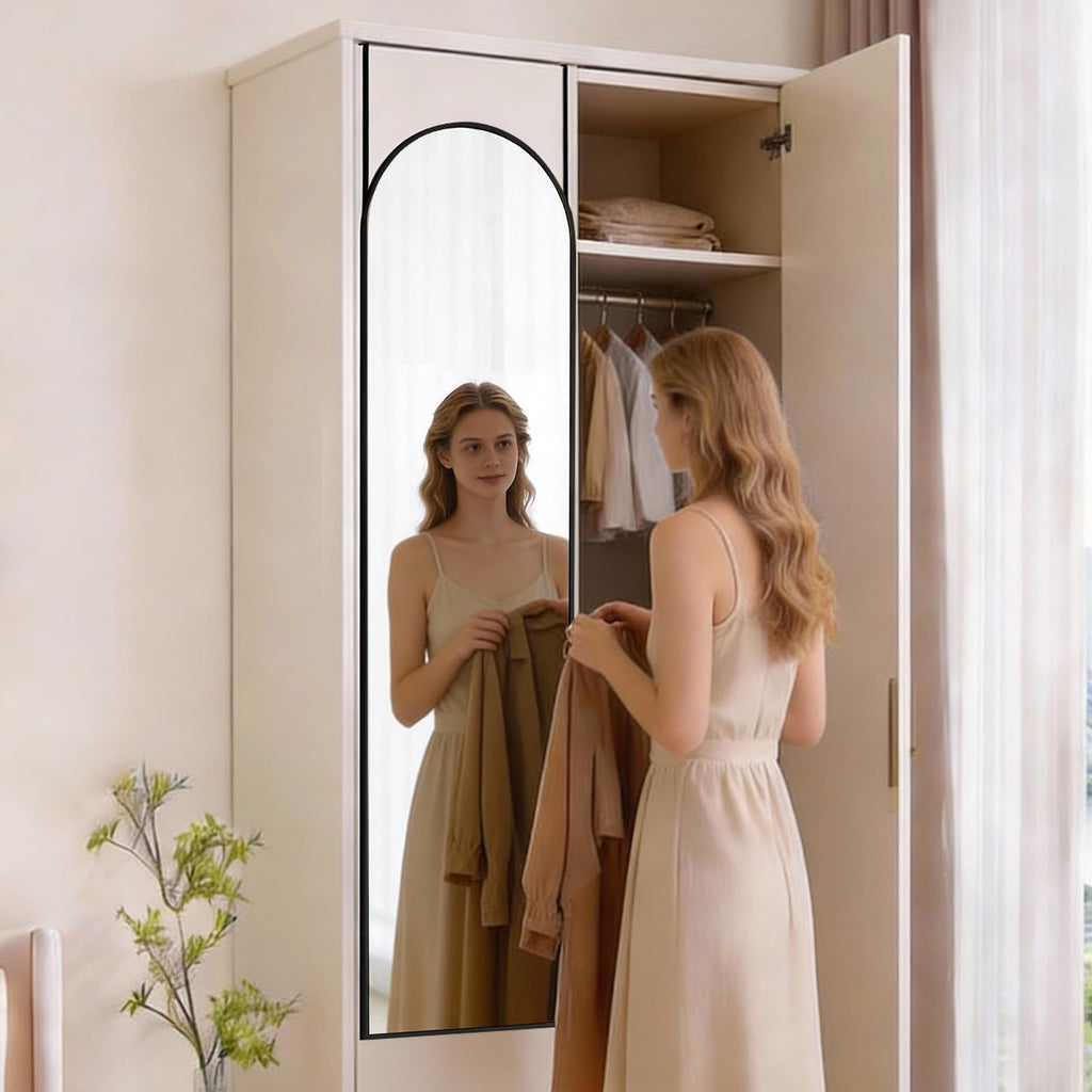 47"x14" Full Length Door Mirror, Arched Full Body Door Mirror, Black