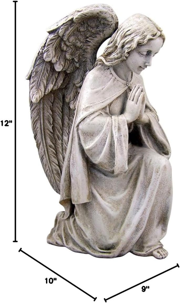 Garden Statue - Indoor/Outdoor Memorial Sculpture or Church, 12" Tall, Praying Angel