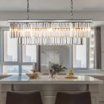 Inspired Odeon Style 8-Light Chrome Rectangular Crystal Chandelier - A107-B07Y1VTB5Q