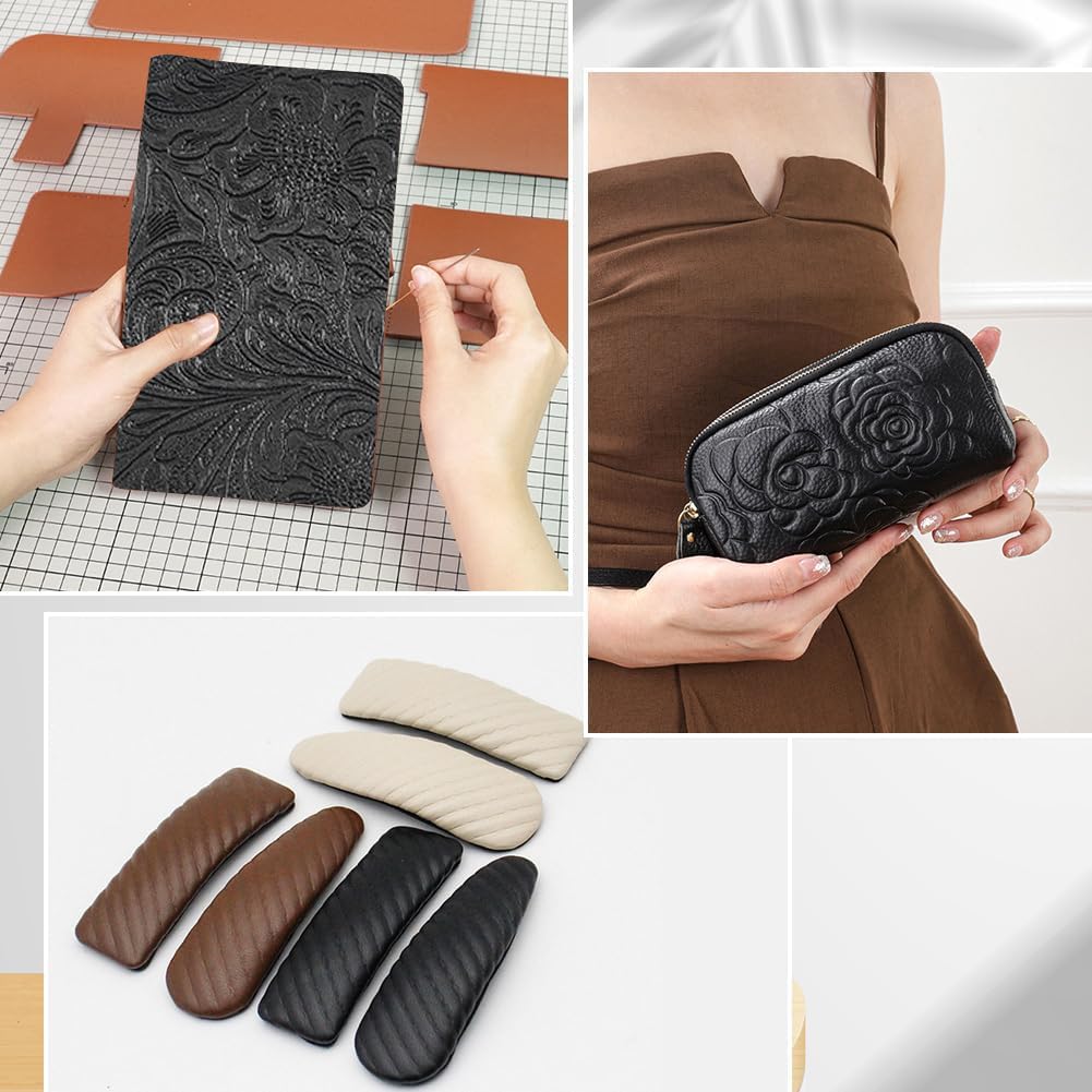 54x11.8In Black Bump Texture Faux Leather Pu Fabric Sheet Floral Plain Pattern Printed Soft Embossed Making Sewing