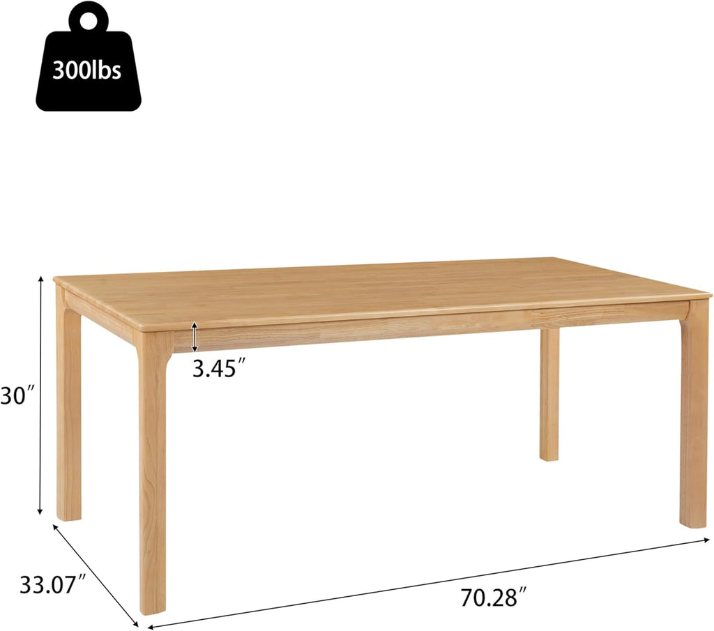Ace 70.28'L Solid Wood Dining Table for 6-8 People, Rubber Wood Dining Room Table, Minimalist Modern Rectangular