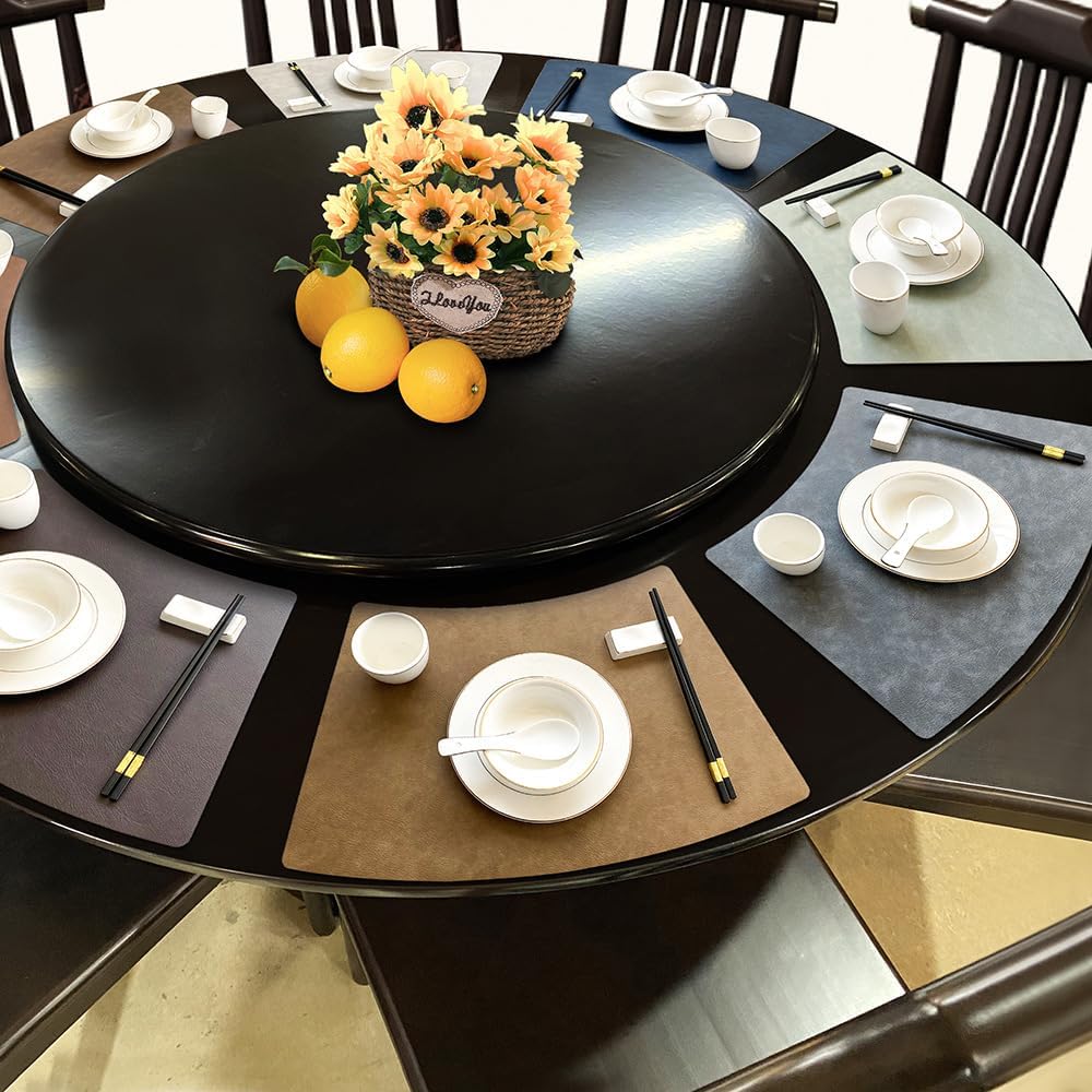 Leather Round Table Washable Placemats, Thick Faux Leather Heat Resistant Wedge Table Placemat, Waterproof Non-Slip - Set of 6