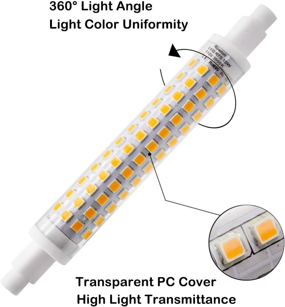 10W 118mm R7S LED Light Bulbs,100W Halogen Equivalent,110V Dimmable,3000K Warm White,Double Ended J Type Halogen