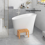 47" Japanese‑Style Irregular Freestanding Soaking Bathtub, Modern White Stone Resin Deep Soaker Tub with Built‑in