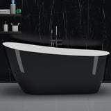 67" Acrylic Freestanding Bathtub, Black Exterior White Interior, Acrylic Stand Alone Tub with Chrome Drain, Spa Bath