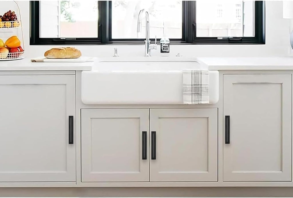 5 Pack 3 Inch Hole Center Matte Black Cabinet Pull with Backplate Solid Heavy-Duty Handles with Base Plate Cabinet