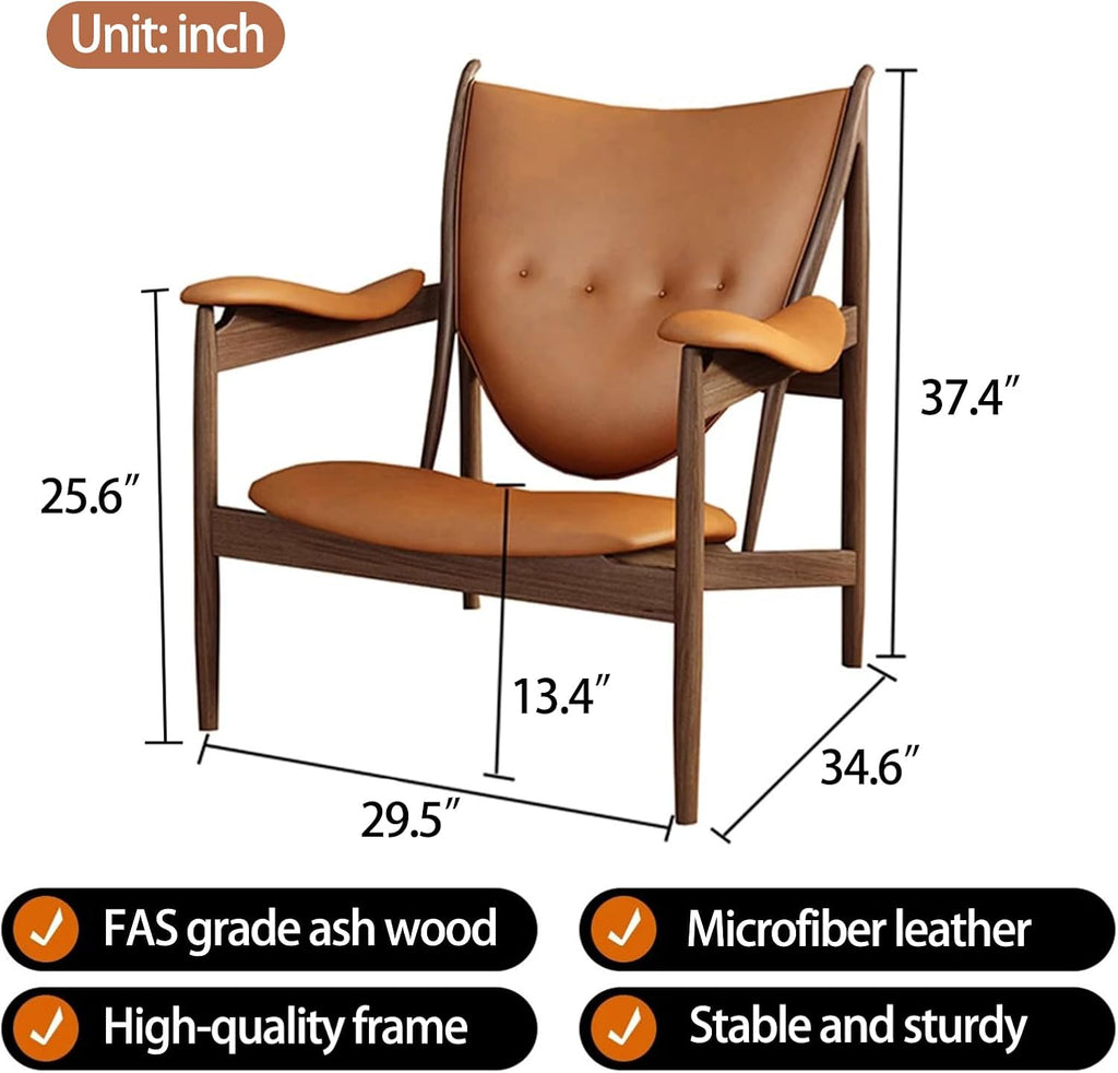 Inspired Chieftain Style Lounge Chair — Black Leather, Solid Ash Frame