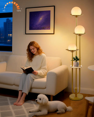 Globe Floor Lamp with Table 3-Lights Modern Dimmable Floor Lamps for Wedding/Party, 3000K Warm White Bulbs Included