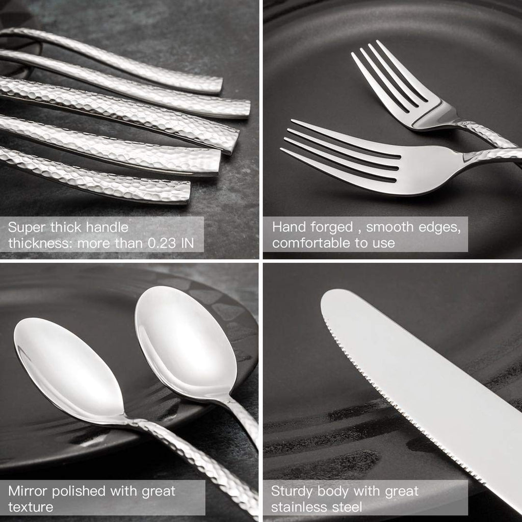 Flatware Set Silverware Set Cutlery Set Forged Stainless Steel 10 Piece Hammered Handle Service for 2