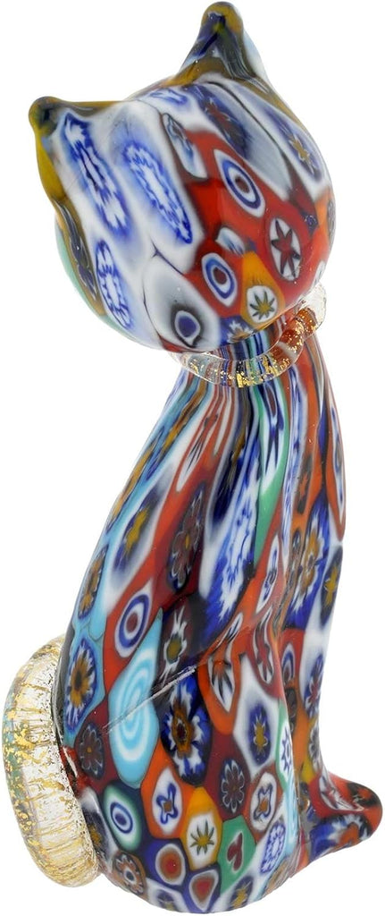 Cat Statue - Multicolor Millefiori with Gold 4" in Venice Italian Kitten Figurine Sculpture Decor
