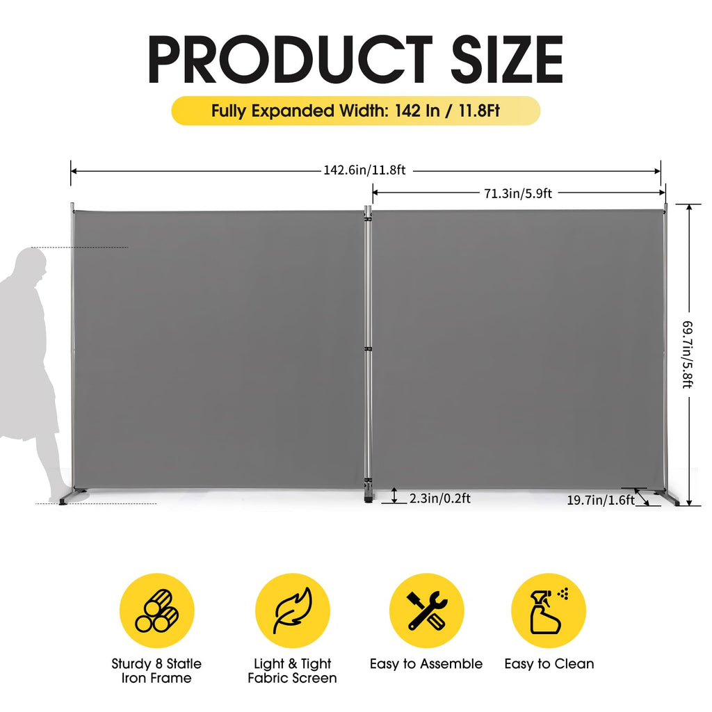 Indoor Room Divider, Portable Office Divider, Room Divider Wall Screen 2 Large Panel, Folding Partition Privacy