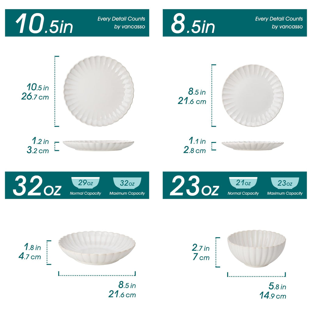 24 Pieces Dinnerware Sets, Ceramic Plates and Bowls Sets for 6