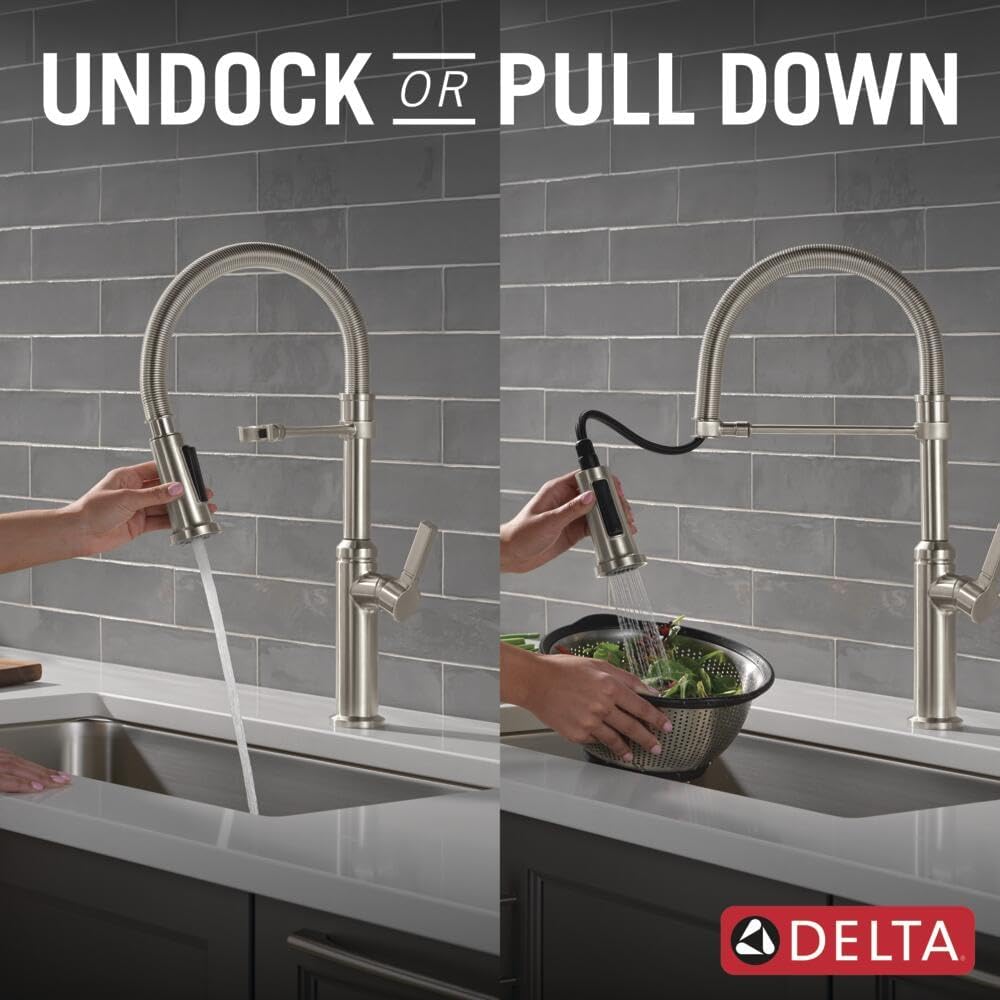Rhett Pro Style Commercial Kitchen Faucet with Pull Down Sprayer, Brushed Nickel Single Hole Kitchen Sink Faucet