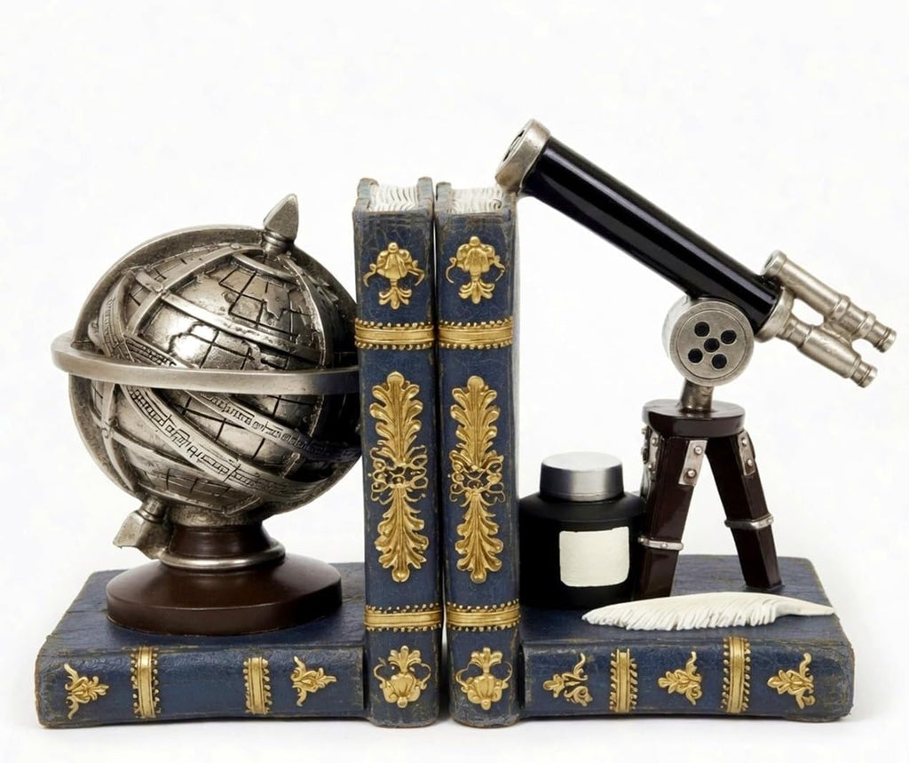 Galileo Bookends, Telescope, Globe, Armillary Sphere, Astronomy - Set of 2