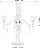 5-Arm Crystal Candelabra with Hanging Prisms & Round Mirror Base, Faceted Cut Crystal Glass, Clear Wedding
