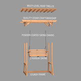 8' x 5' Cedar Wood Outdoor Patio Pergola Swing Bench with Trellis, Two-Person Seating, Chains