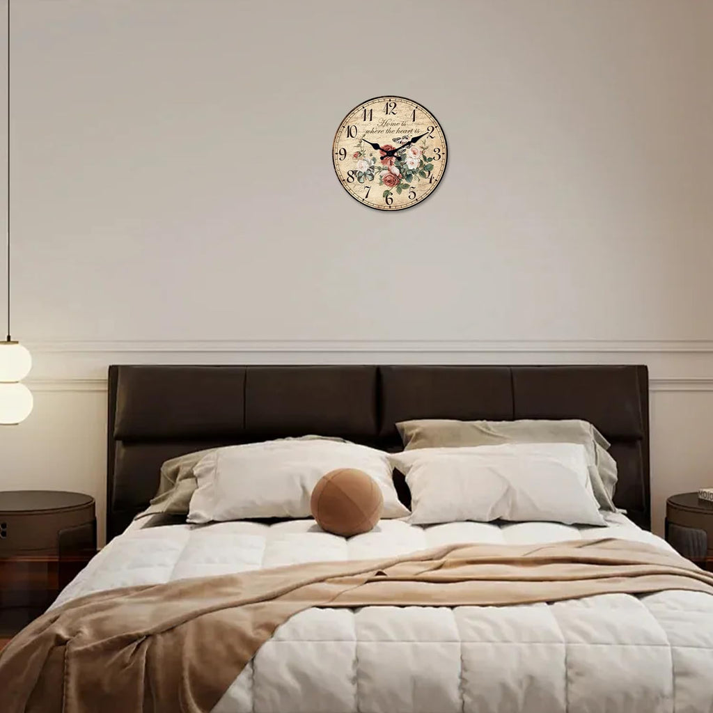 Vintage Rose Floral Wall Clock 16 Inch Silent Non-Ticking