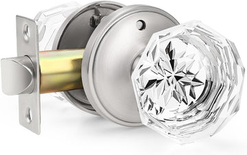 1 Pack Diamond Crystal Door Knob, Privacy Door Handle /Bathroom, Interior Keyless Door Knob with Pin Lock, Zinc Alloy