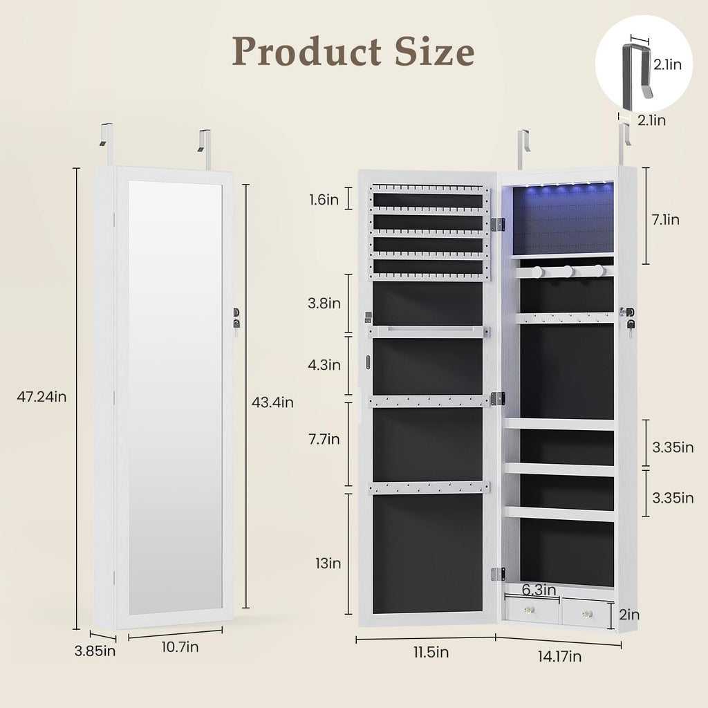 6 LEDs Jewelry Armoire Cabinet with 47.2" Full Length Mirror