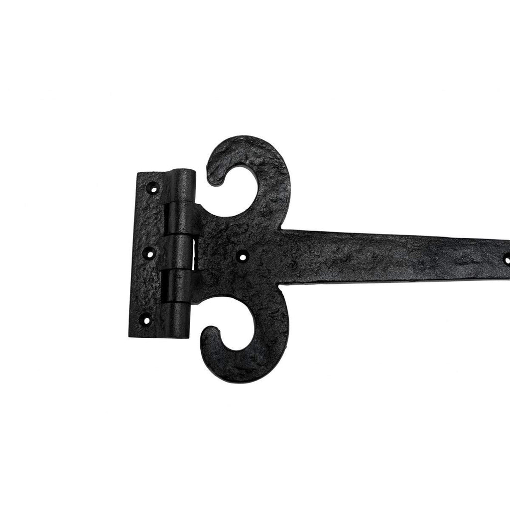 Strap Hinge 18 in. Black Wrought Iron Fleur De Lis Style Flush Mount Heavy Duty Strap Gate and Door Hinges with