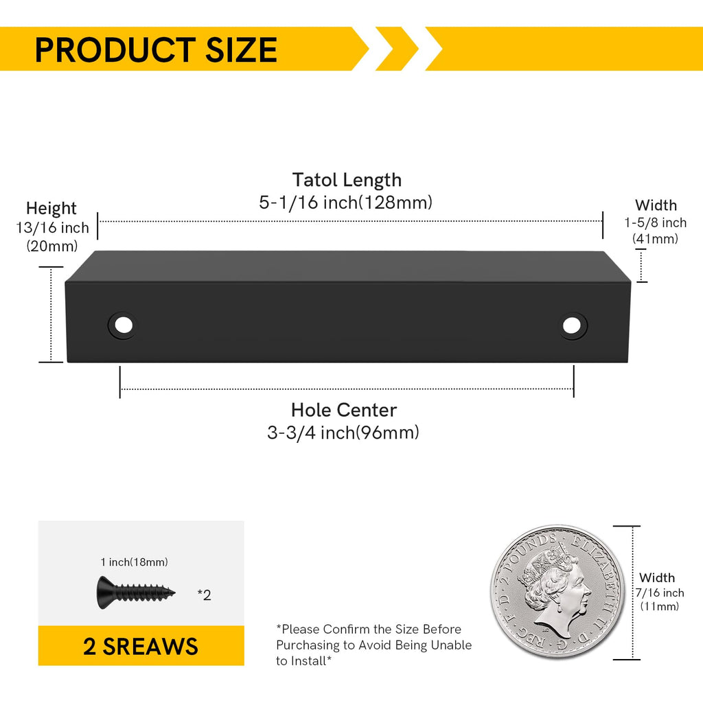Drawer Handles Black Cabinet Pulls 3-3/4 inch 10 Pack, Finger Pulls for Cabinet Edge Pulls, Aluminum Alloy Hardware