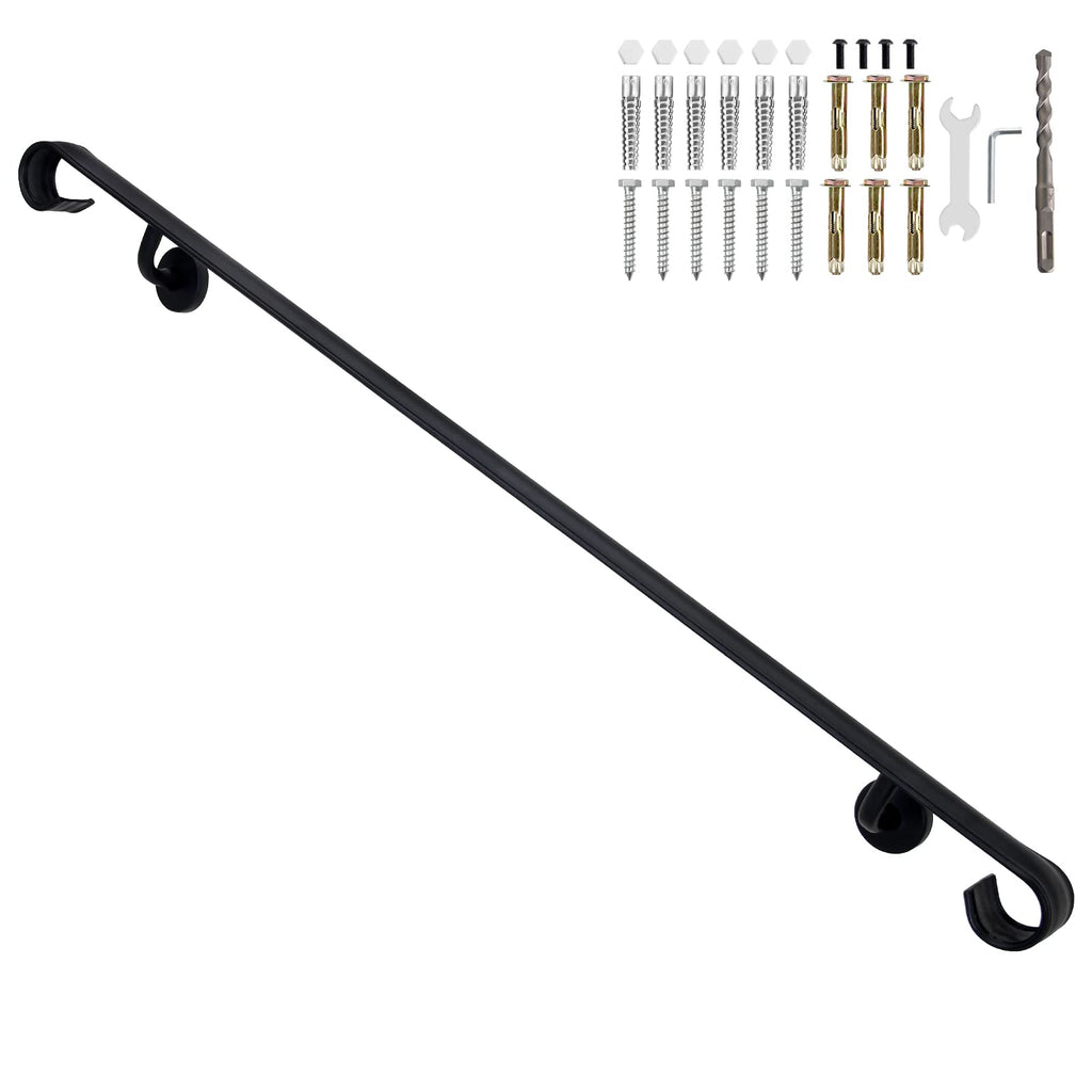 Wall Handrail Wrought Iron, Stair Handrail Safety Non-Slip and Rust Resistant, Wall Mount Handrail Fits 4-5 Steps for