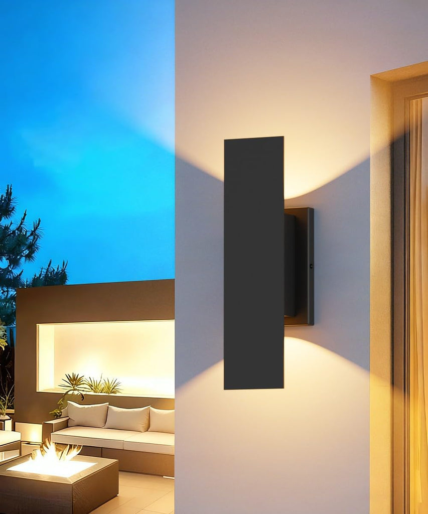 2 Pack Outdoor LED Up Down Wall Sconces, Black Modern Porch Lights