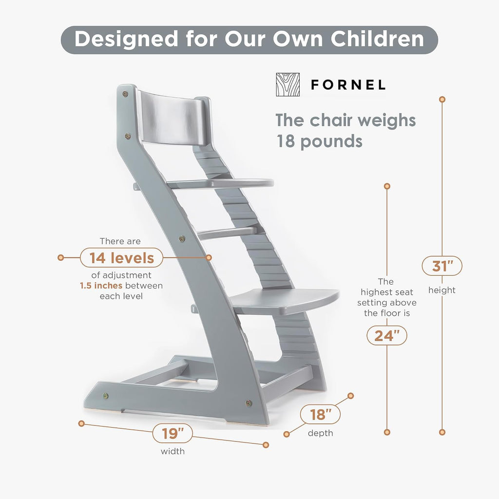 Grey Wooden High Chair for Toddlers | The Grow-with-Me Adjustable Chair for Modern Farmhouse & Scandinavian Kitchens