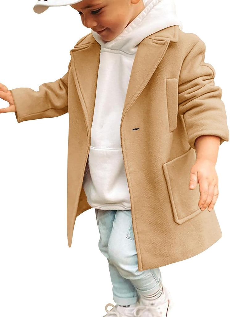 Kids Toddler Boys Wool Blend Trench Coat Long Sleeve Mid Length Pea Overcoat Outerwear