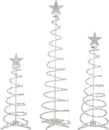 Set of 3 Green Lighted Spiral Christmas Trees, 3', 4', and 6'