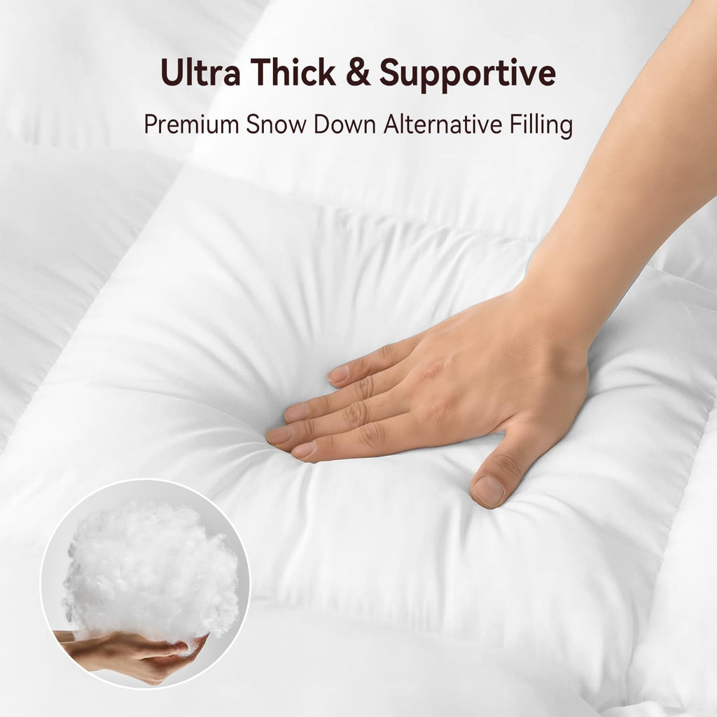 Queen Mattress Topper, Thick Pillow Top Mattress Pad, Plush Comfort | Queen Size Bed Topper with Deep Pocket