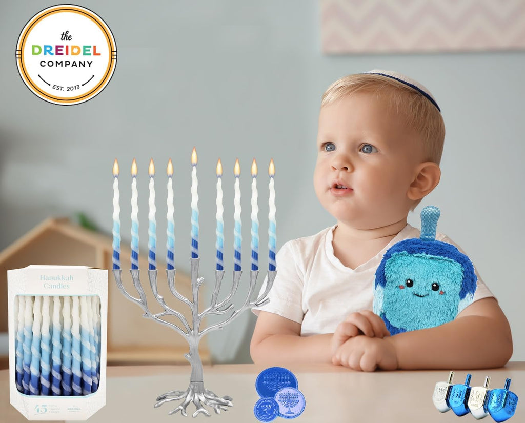 Deluxe Twisted Spiral 45 Blue & White Ombre Hanukkah Candles for All 8 Nights of Chanukah Burn Time 1-Hour - Set of 45