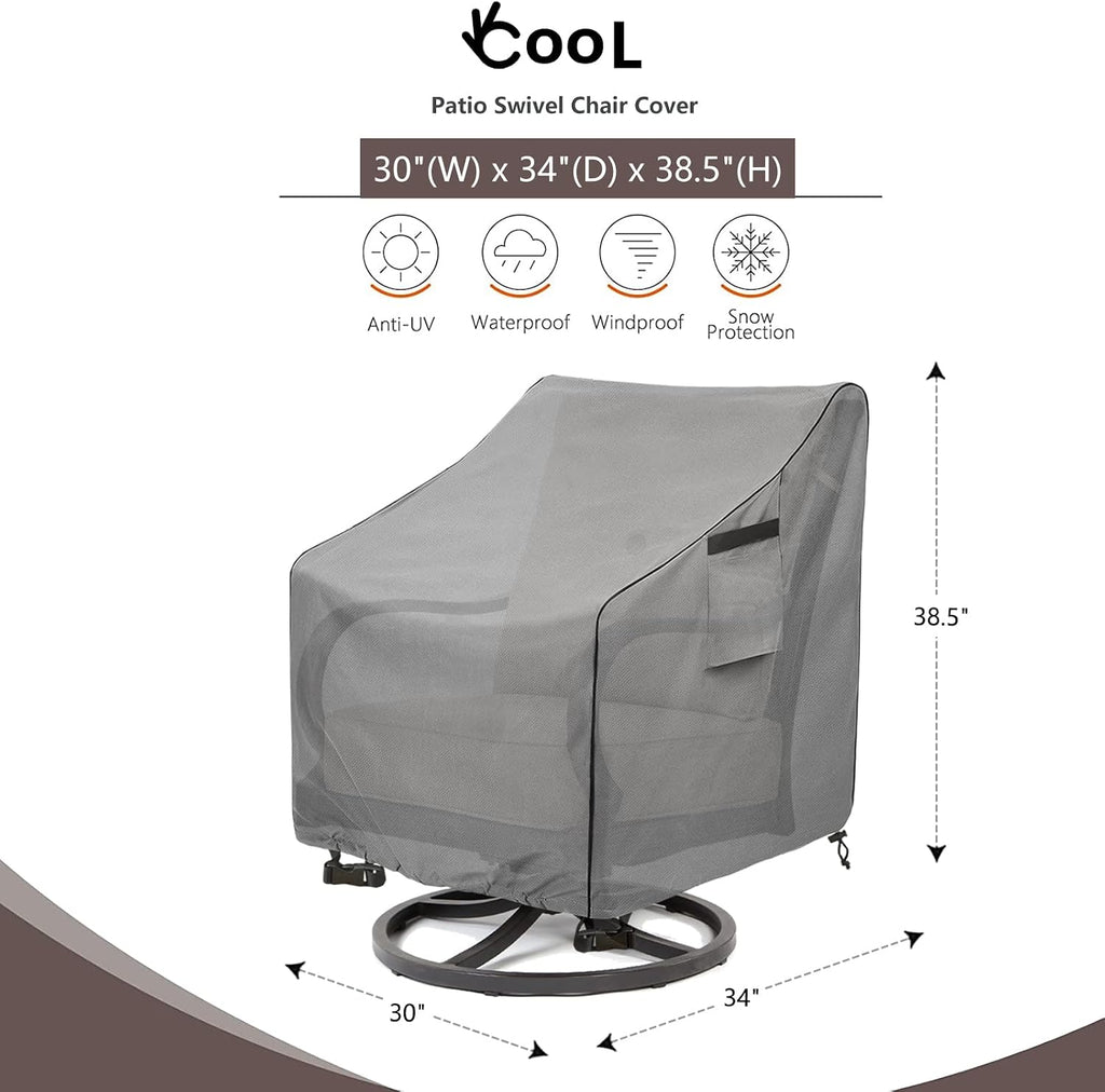 Patio Chair Covers,Heavy Duty 600D Outdoor Furniture Covers Fits up to 30" W x 34" D x 38.5" H inches -2 Pack,Grey