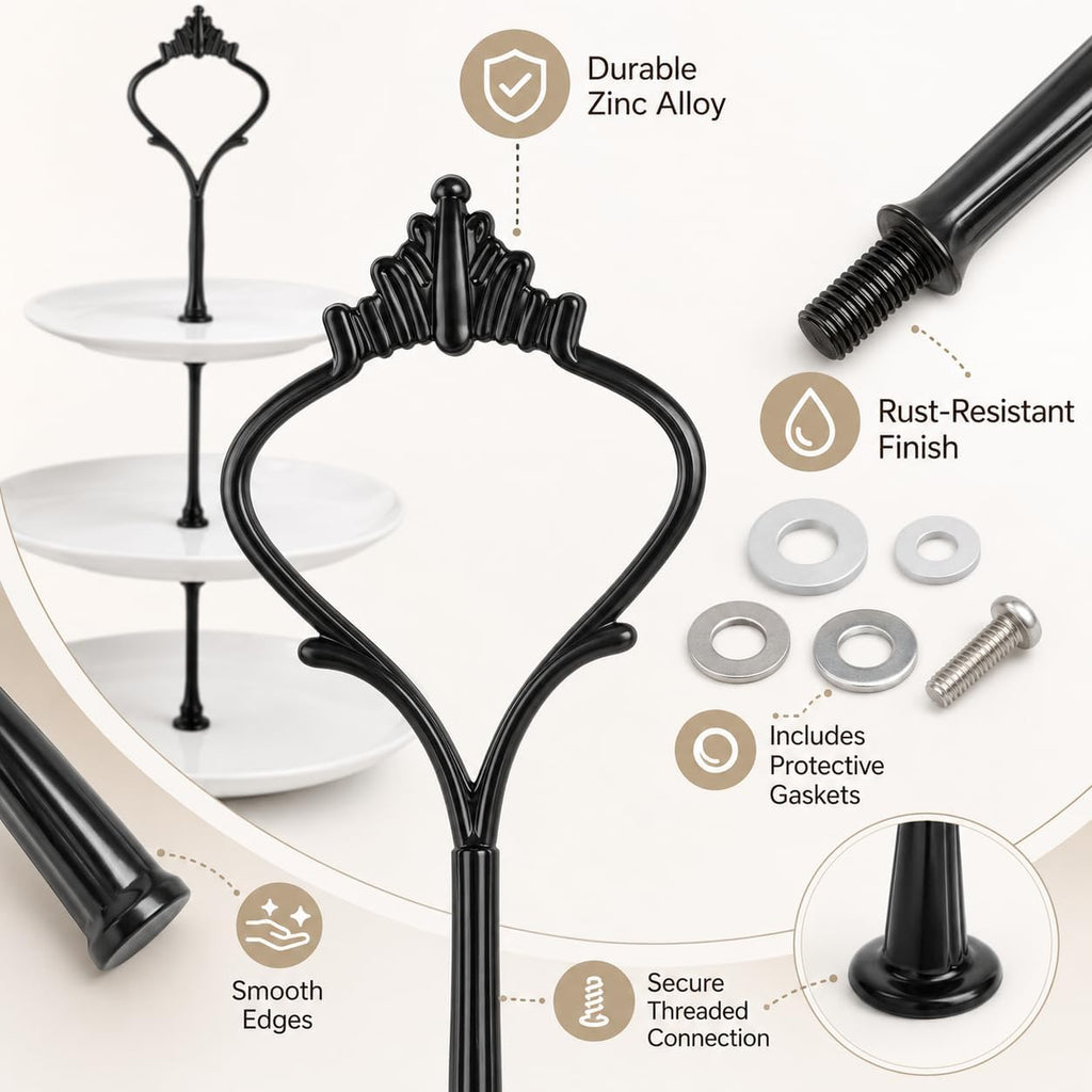 Tiered Tray Hardware Kit, Crown Handle Black 3-Tier - Set of 15